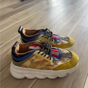 Colorful Patterned Chunky Sneakers - Yellow, Blue, Red